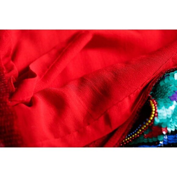 Vintage Jeet Colourful Southwestern Print Fully Beaded Colourful  Sequin Top 8 - Picture 10 of 12